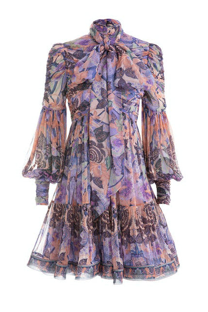 Celestial-print ruched mini dress