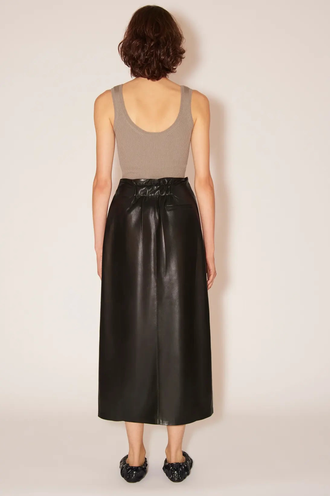 Amas vegan-leather wrap skirt, black