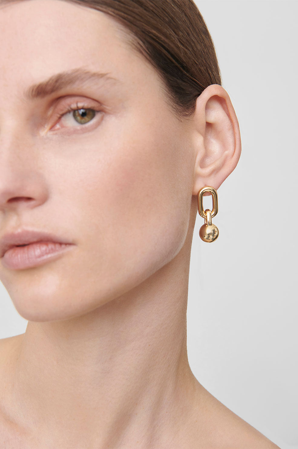 Link ball drop earrings, gold
