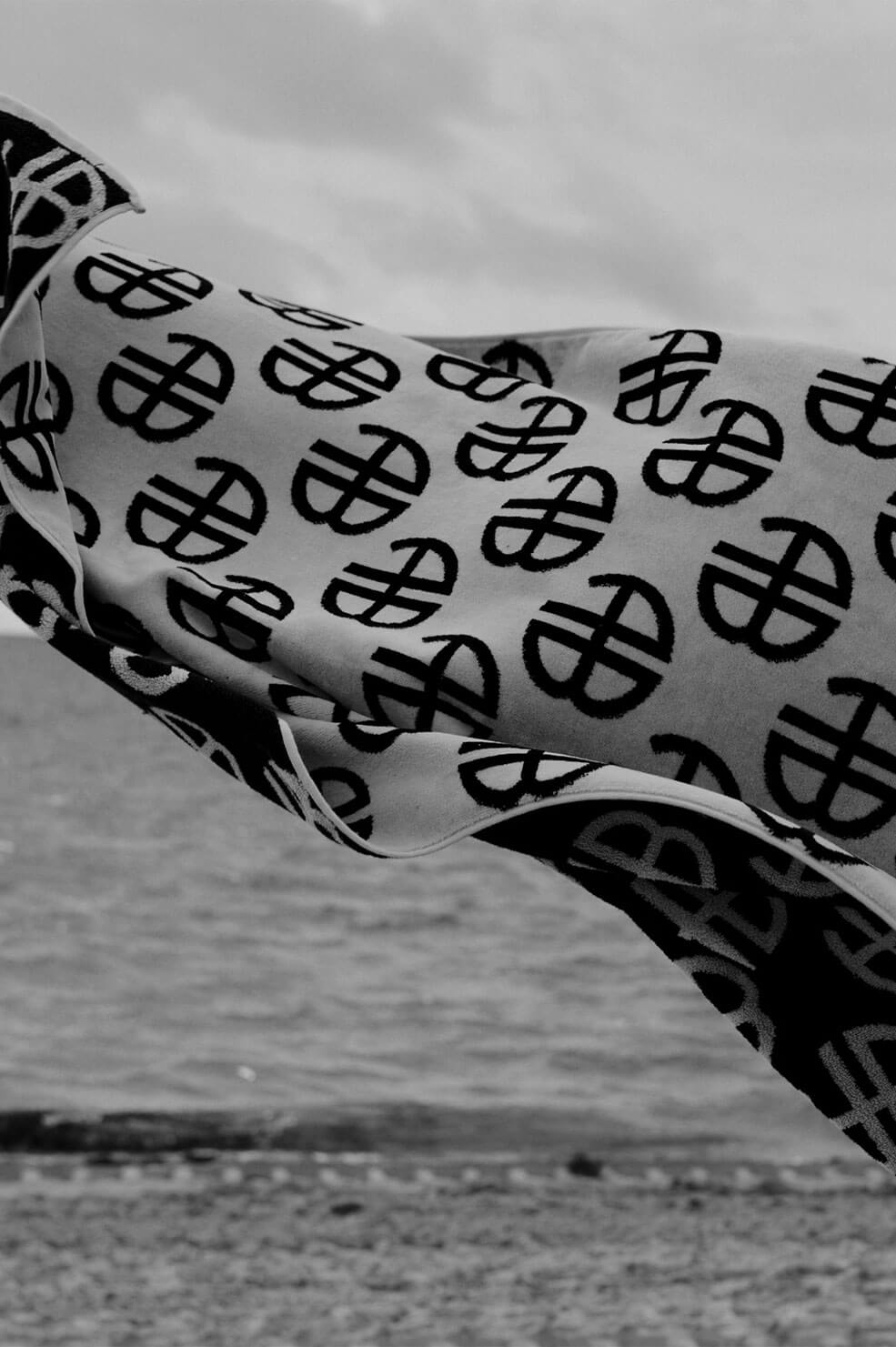 Bahia towel, beige-black monogram print