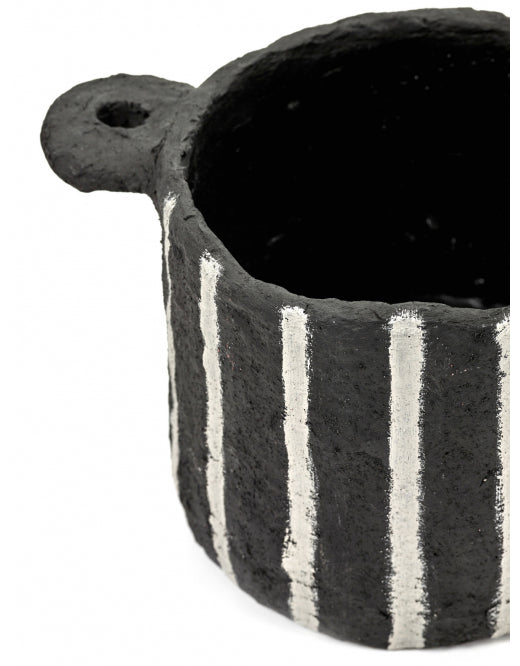 Earth Paper Mache Pot, Black with Vertical Stripes
