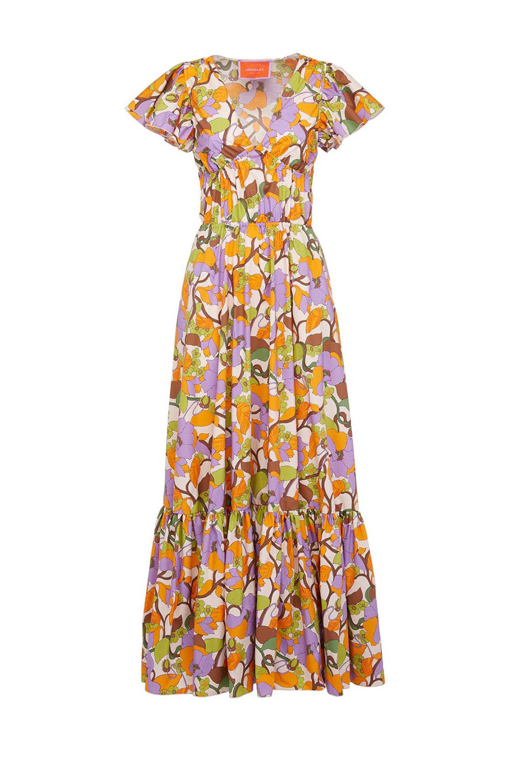 Abstract floral-print cotton midi dress