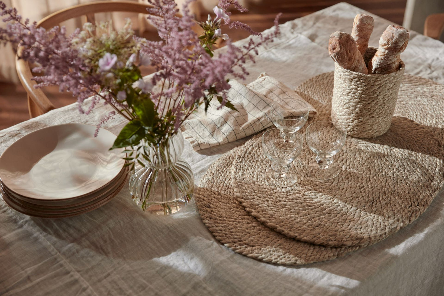 Oval twist placemat Elin, natural grey