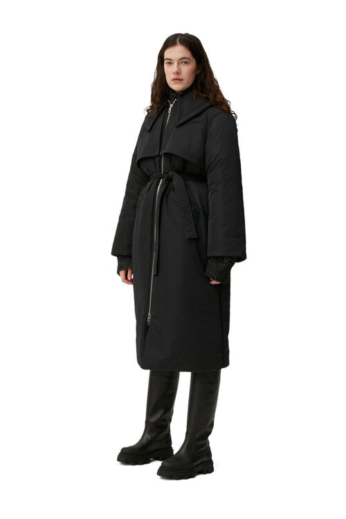 Belted trench coat, black