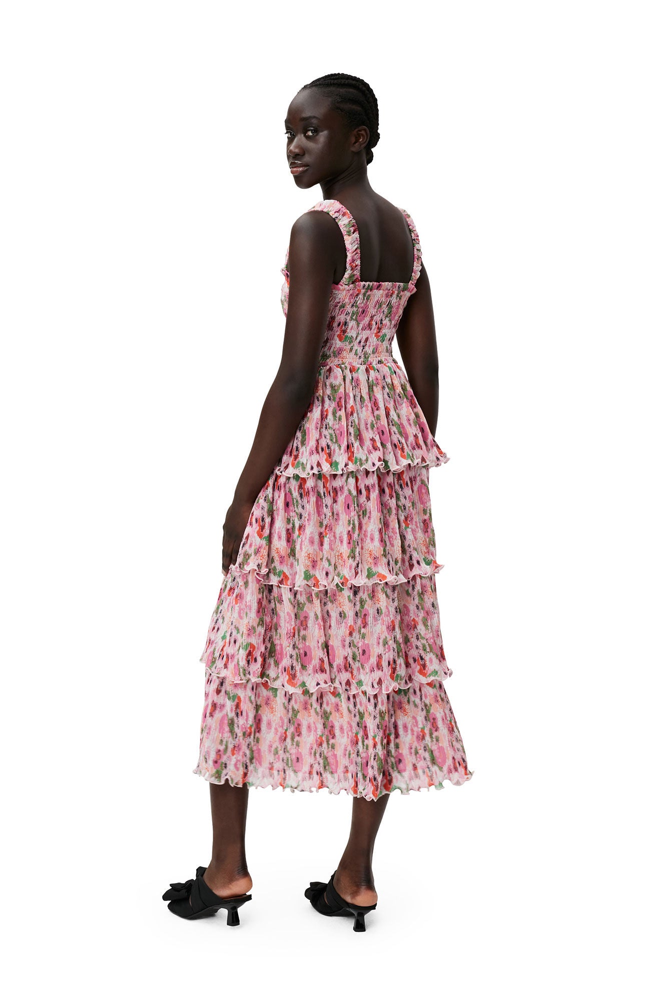 Pleated Georgette Smock Midi Dress