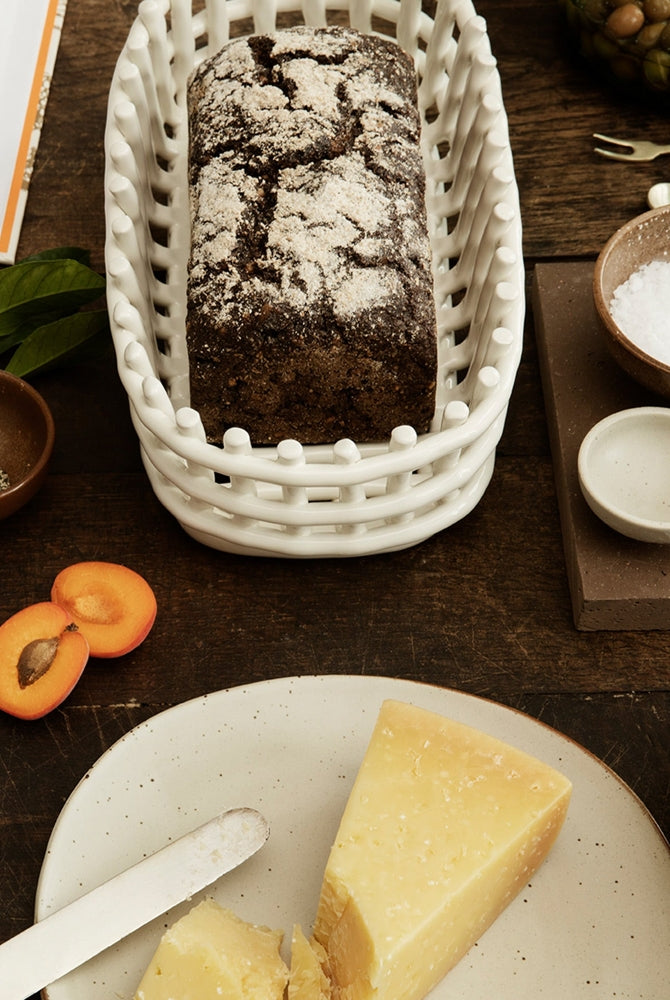 Ceramic Oval Basket, off-white