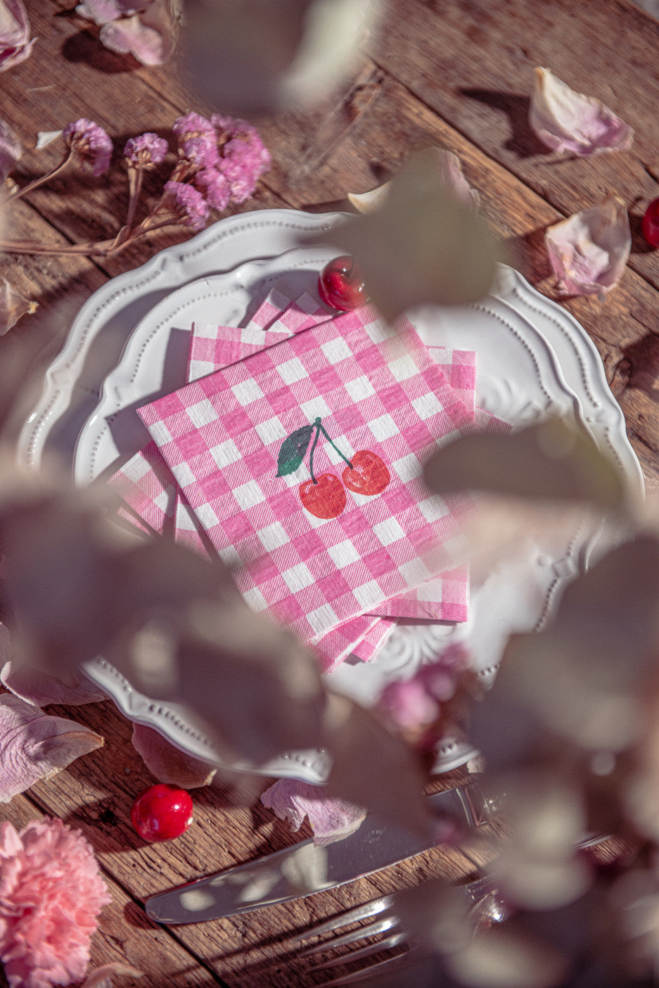 Cocktail napkins (25x25cm), Vichy Cerise