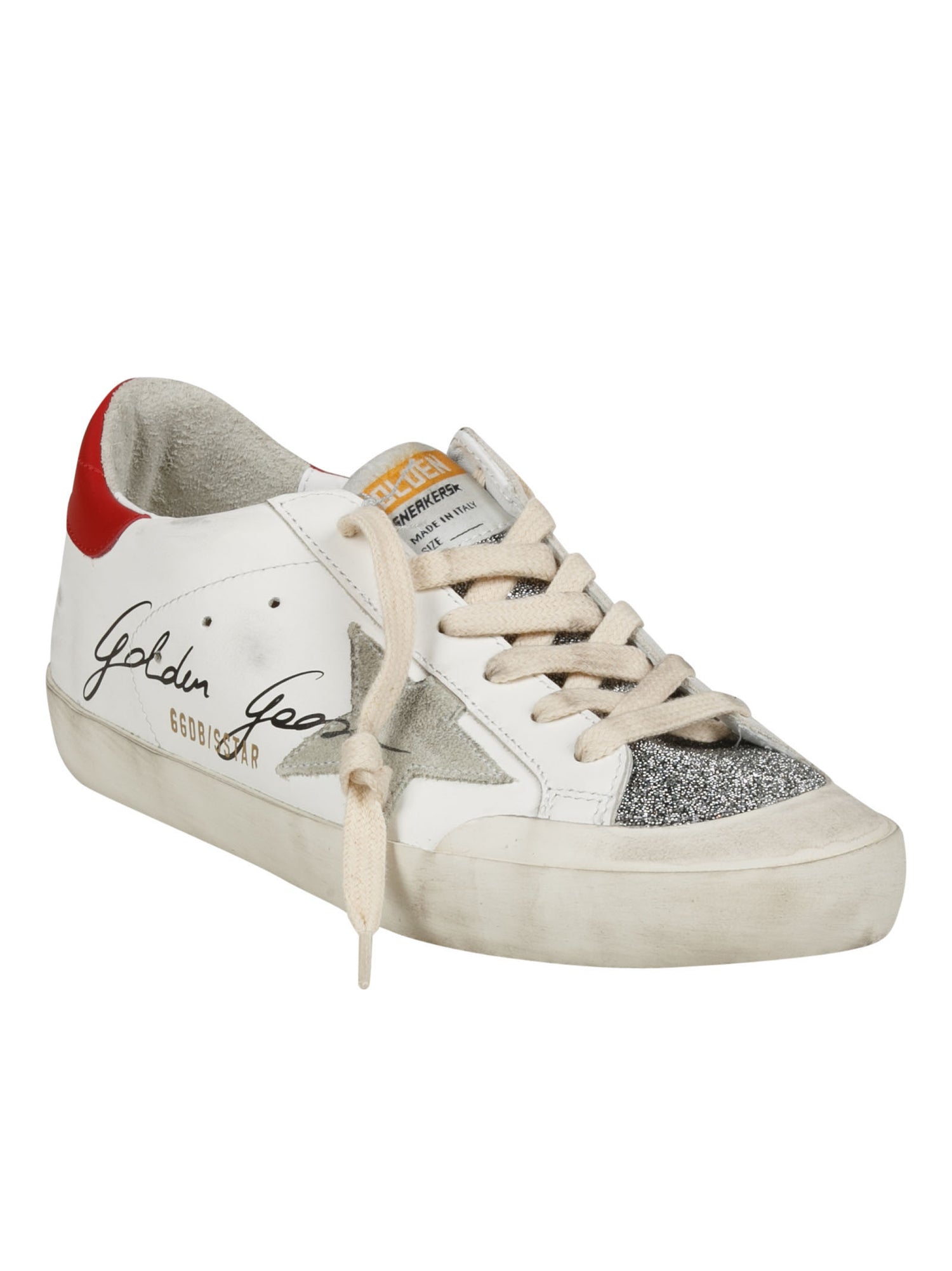 Super-Star Sneakers, red heel & crystal toe