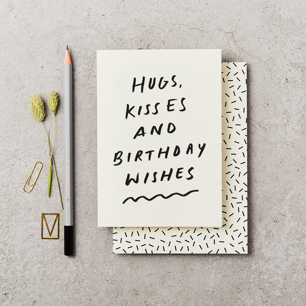 Handwritten Hugs Kisses Birthday Wishes card