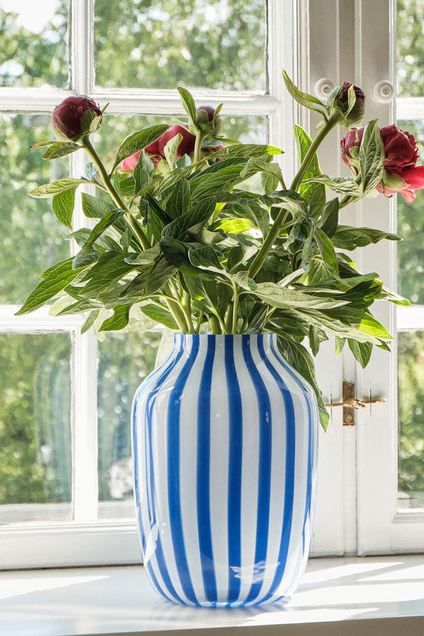 Juice Vase High, striped electric blue