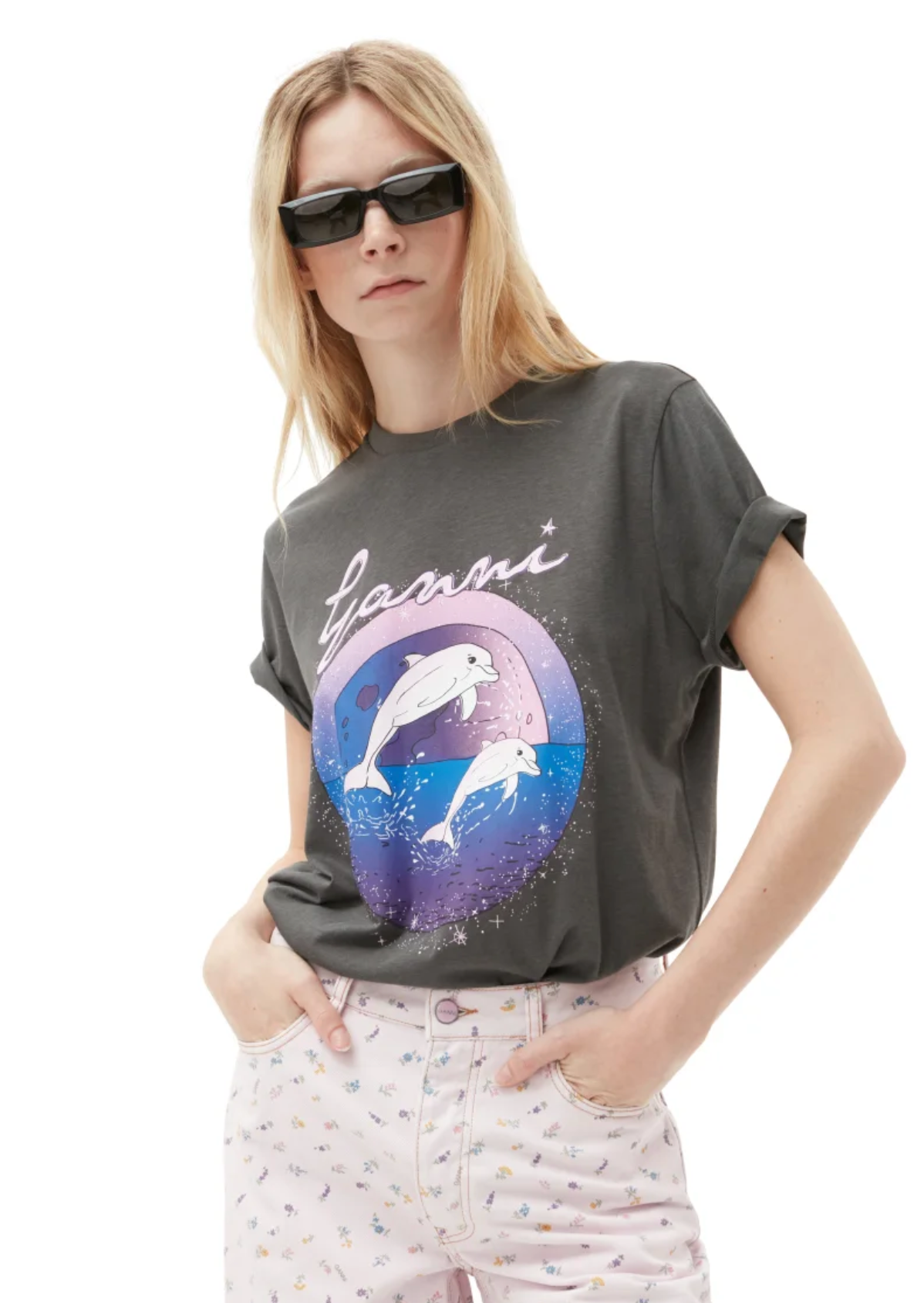 Future Jersey Ganni Relaxed T-shirt, dolphin print