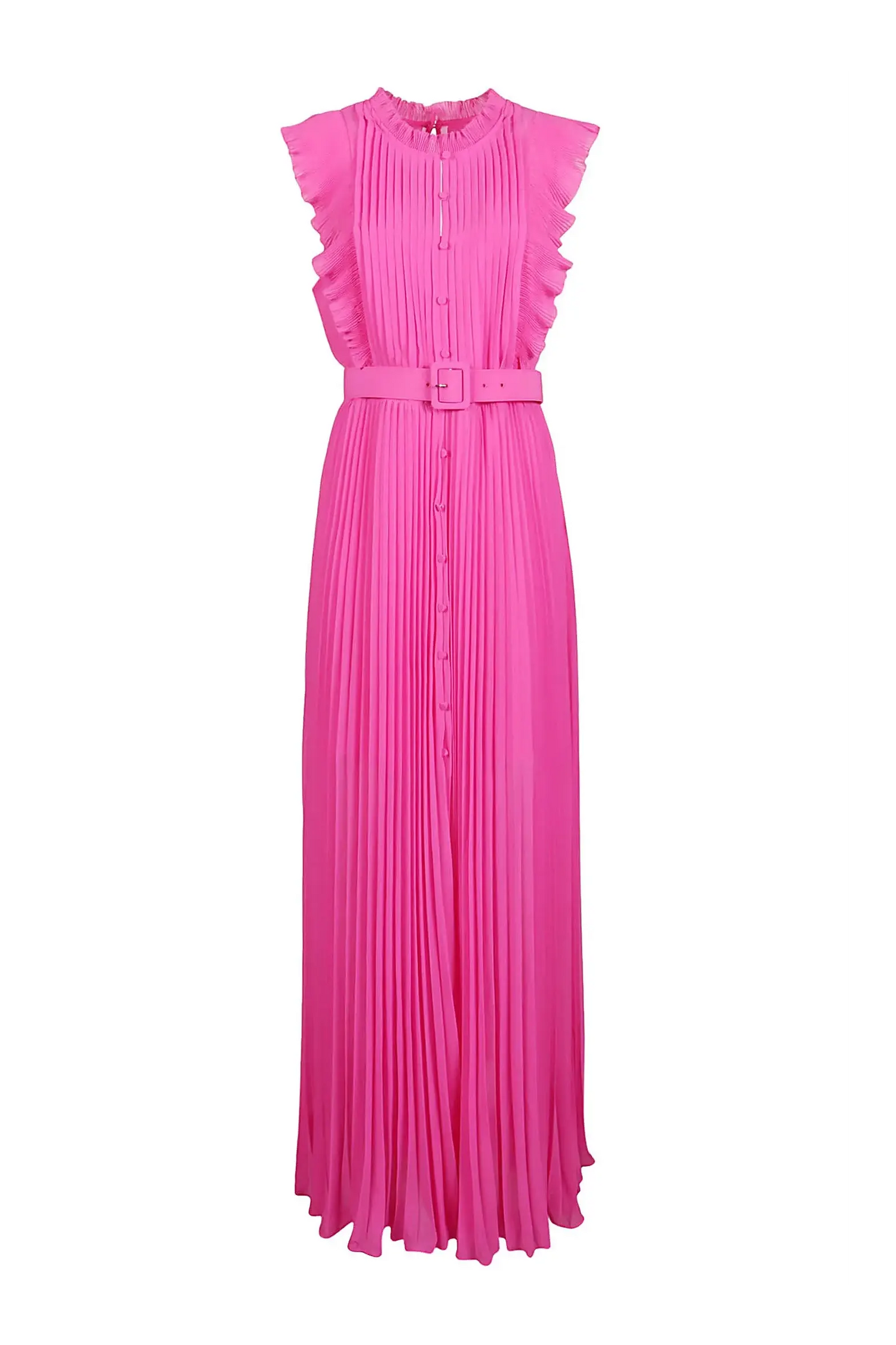 Chiffon sleeveless ruffle maxi dress, hot pink