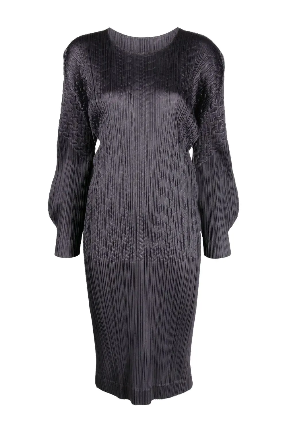 Oval plissé-effect midi dress, grey