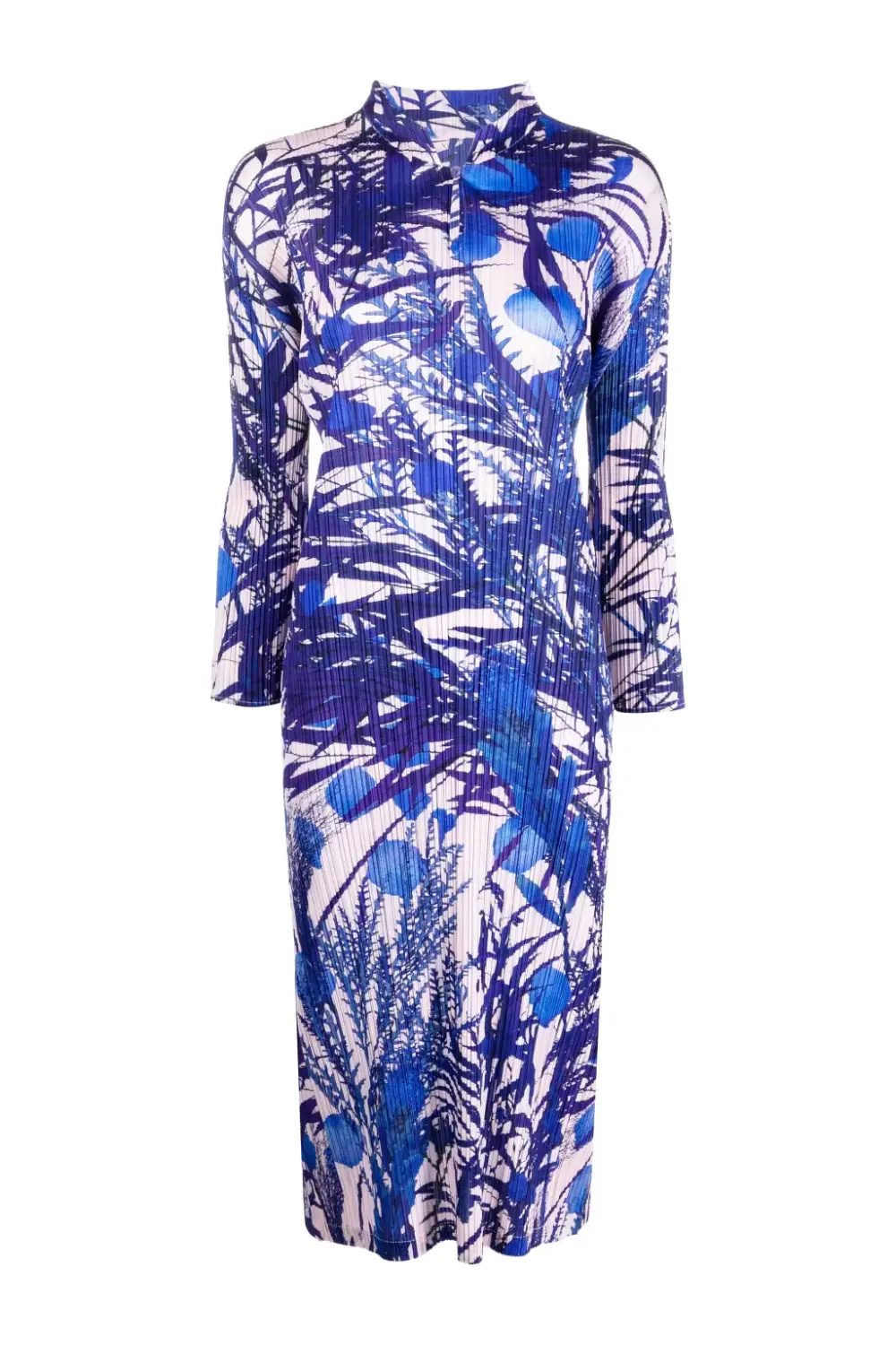 Botanical print pleated dress, purple