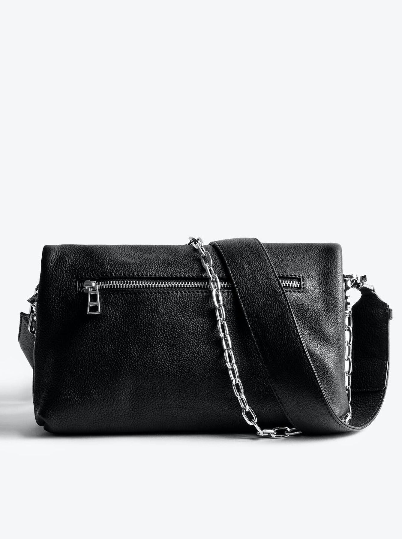 Rocky grained leather bag, black-silver