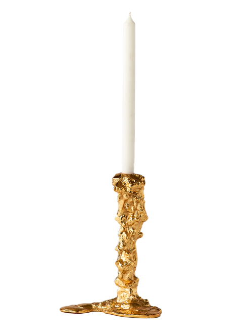 Drip L candle holder, gold