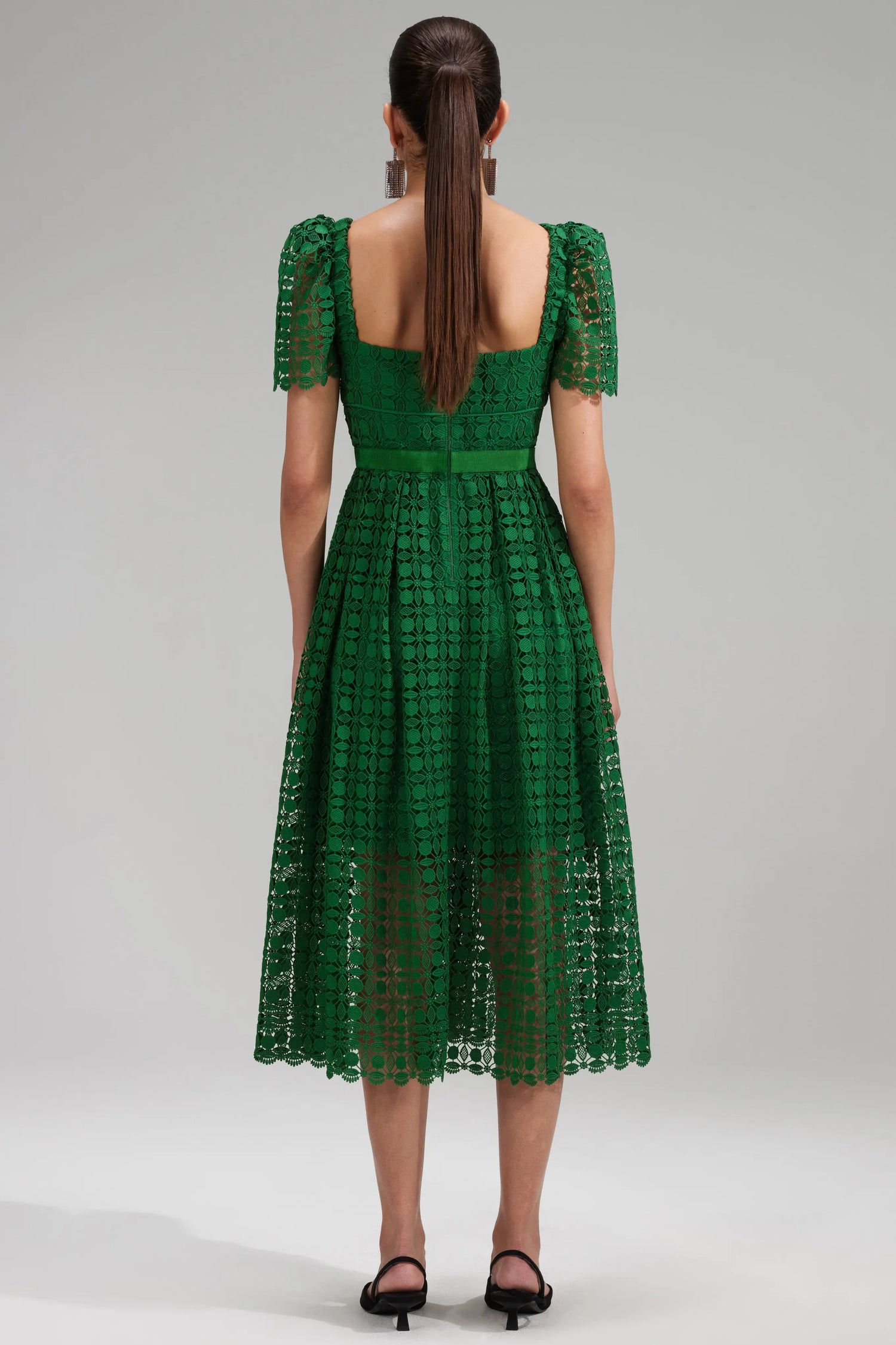 Petal lace midi dress, green