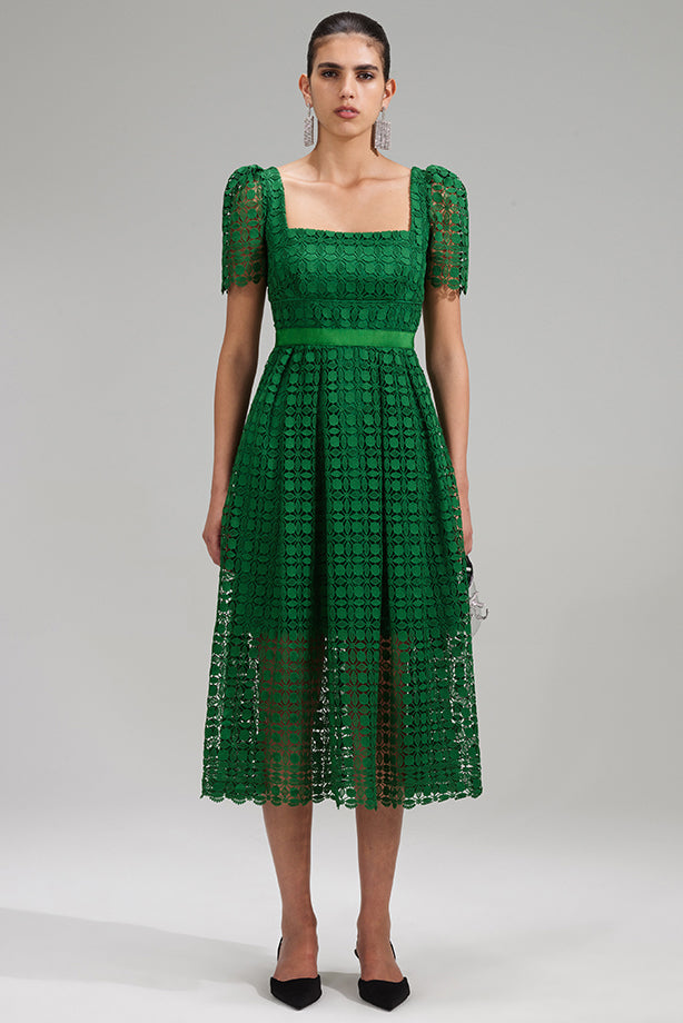 Petal lace midi dress, green