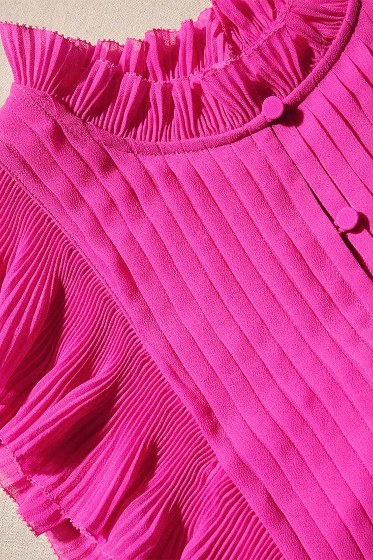 Chiffon sleeveless ruffle maxi dress, hot pink