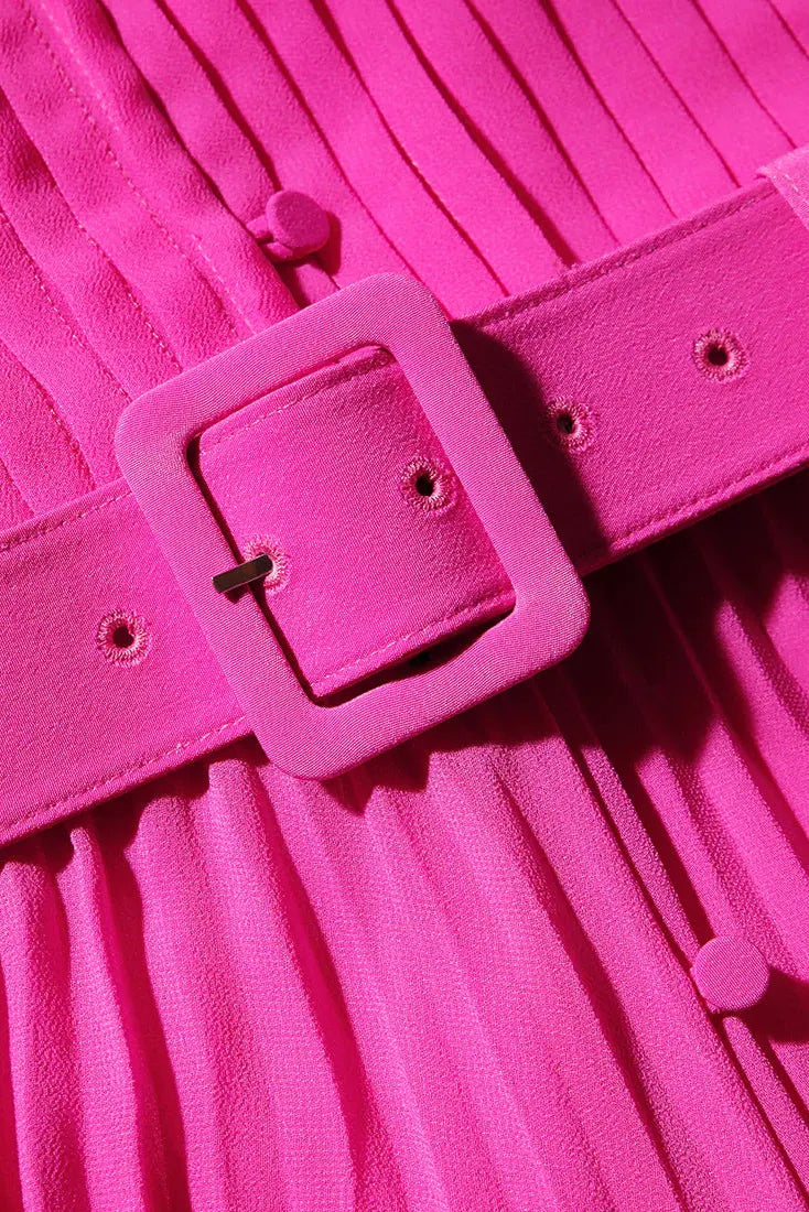 Chiffon sleeveless ruffle maxi dress, hot pink