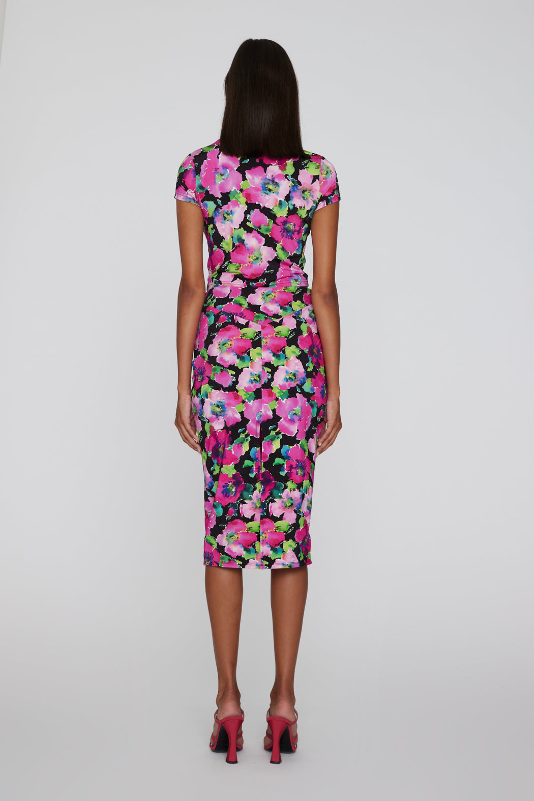 Floral-print pencil skirt, rose violet