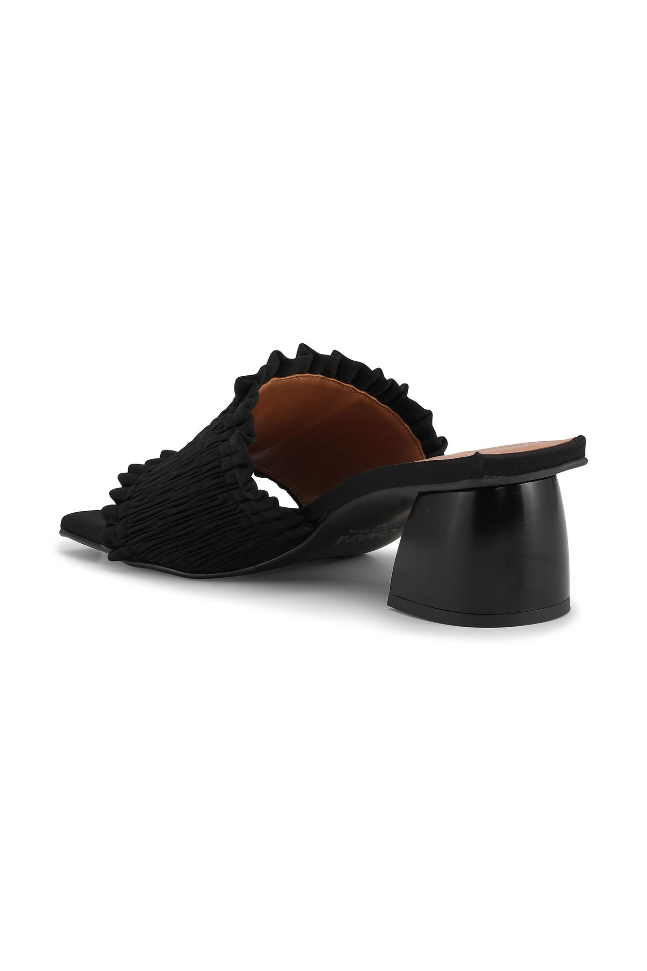 Smock kitten heel mules, black