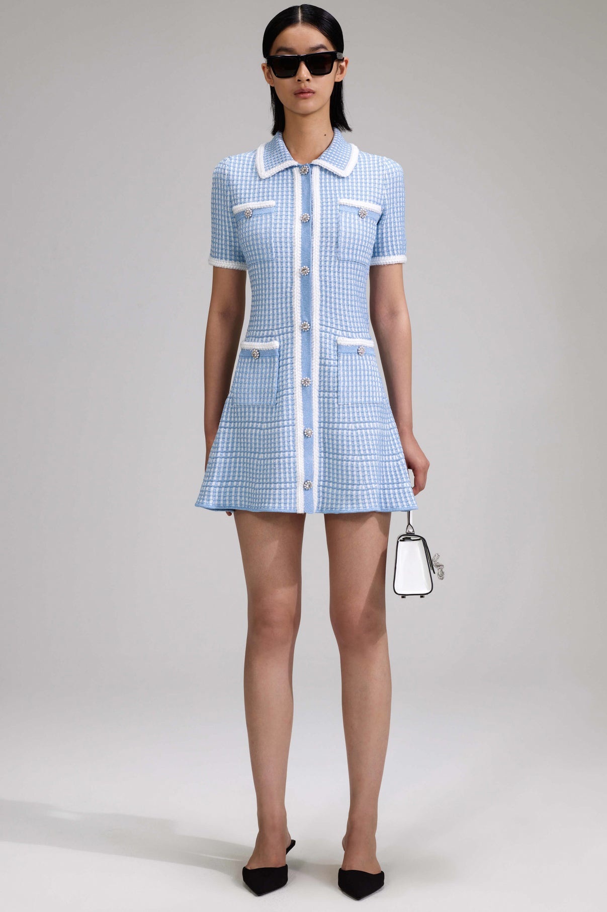 Blue lurex knitted mini dress, baby blue