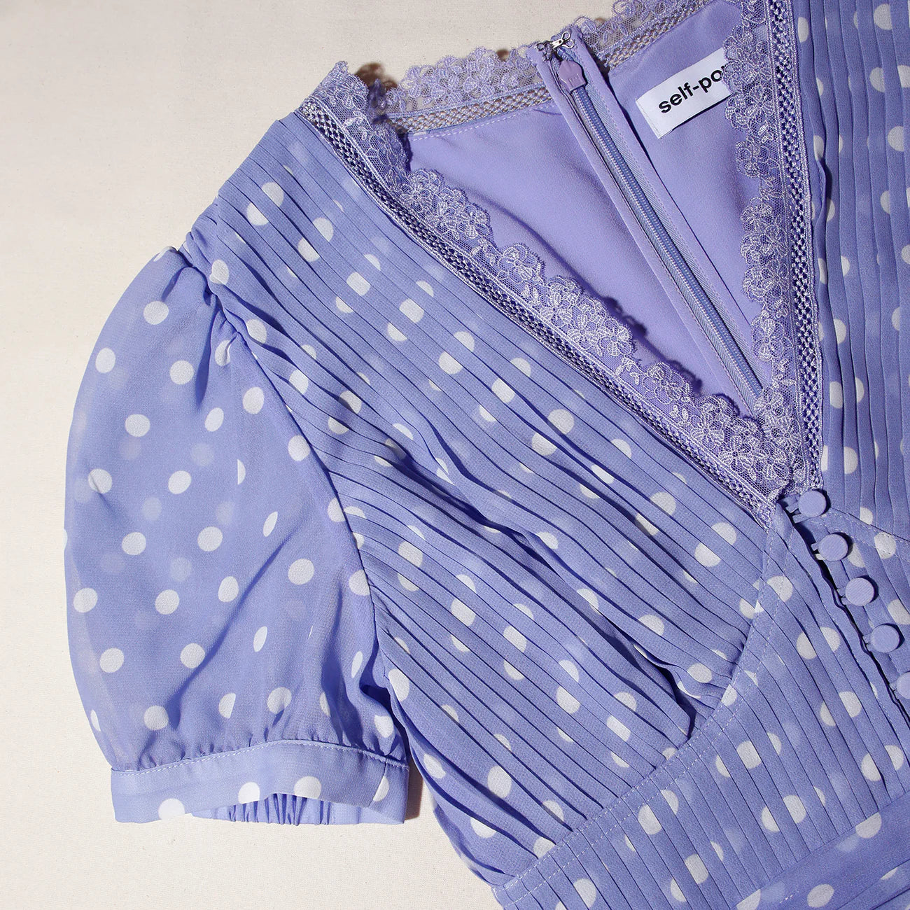 Polka print chiffon mini dress, lilac
