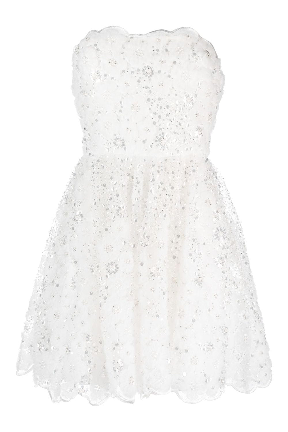 White beaded sequin bandeau mini dress, white