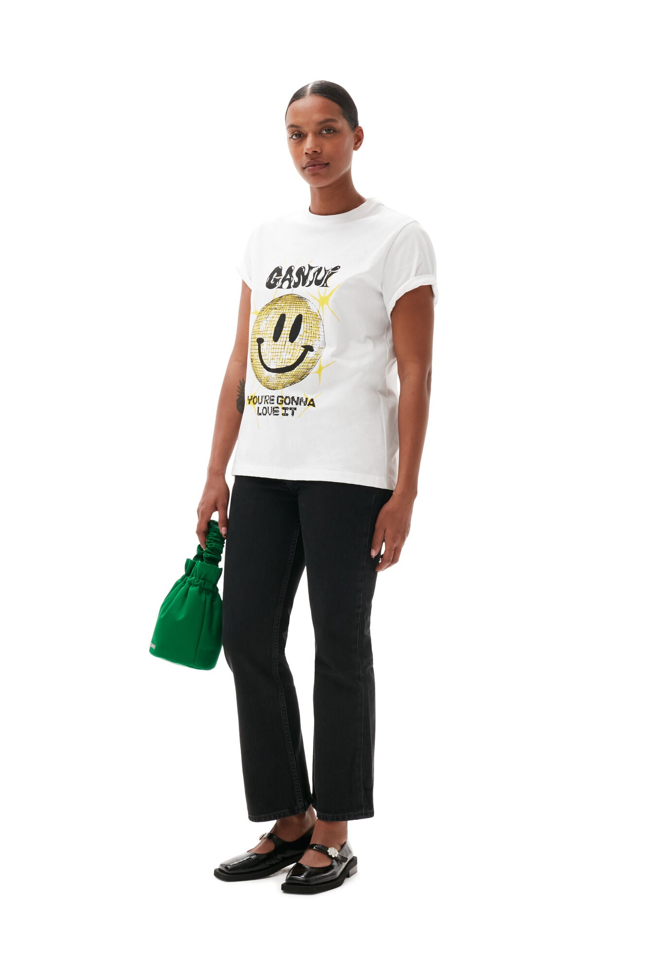 Smiley-print organic cotton T-shirt white
