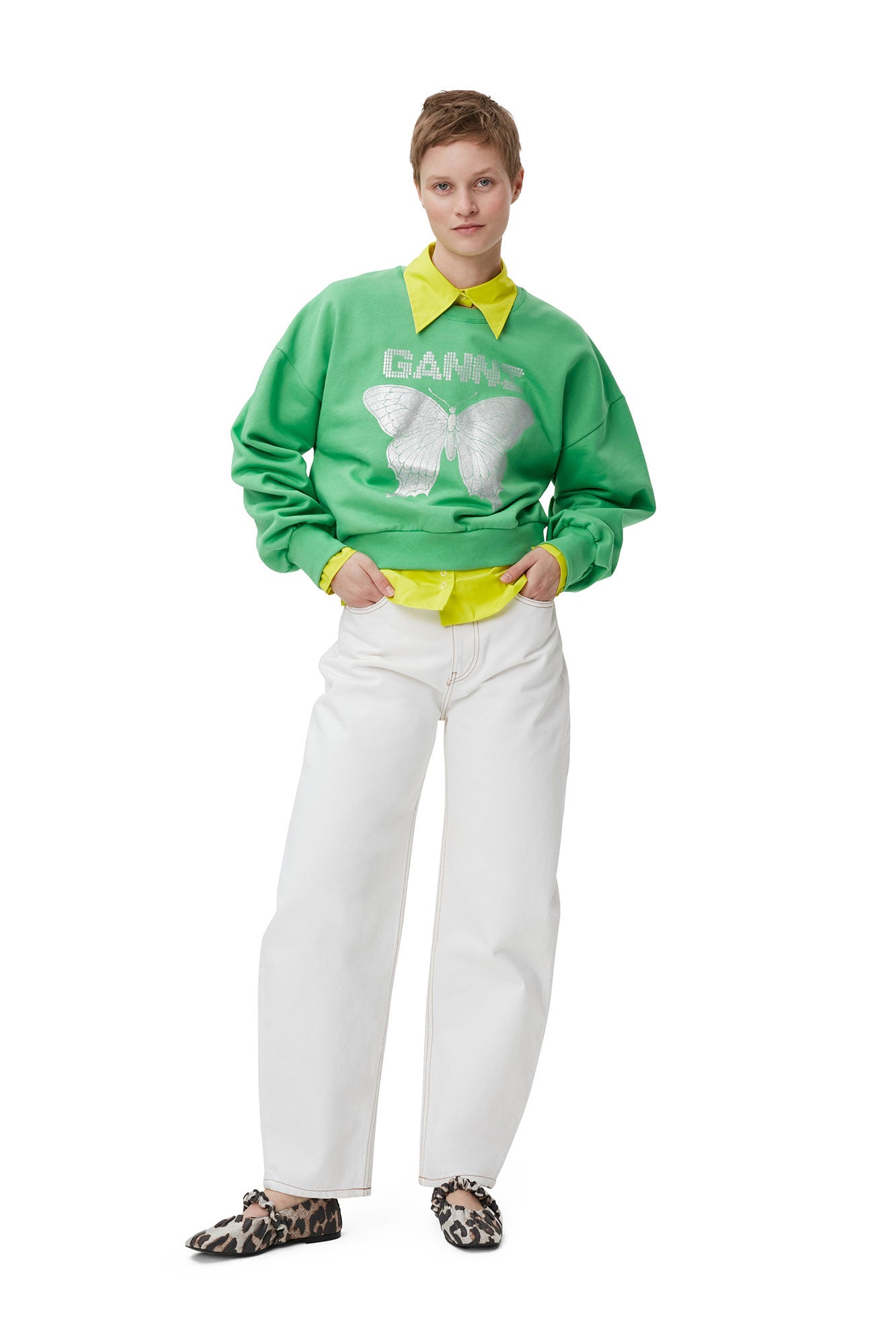 Butterfly-print organic cotton sweatshirt, kelly green