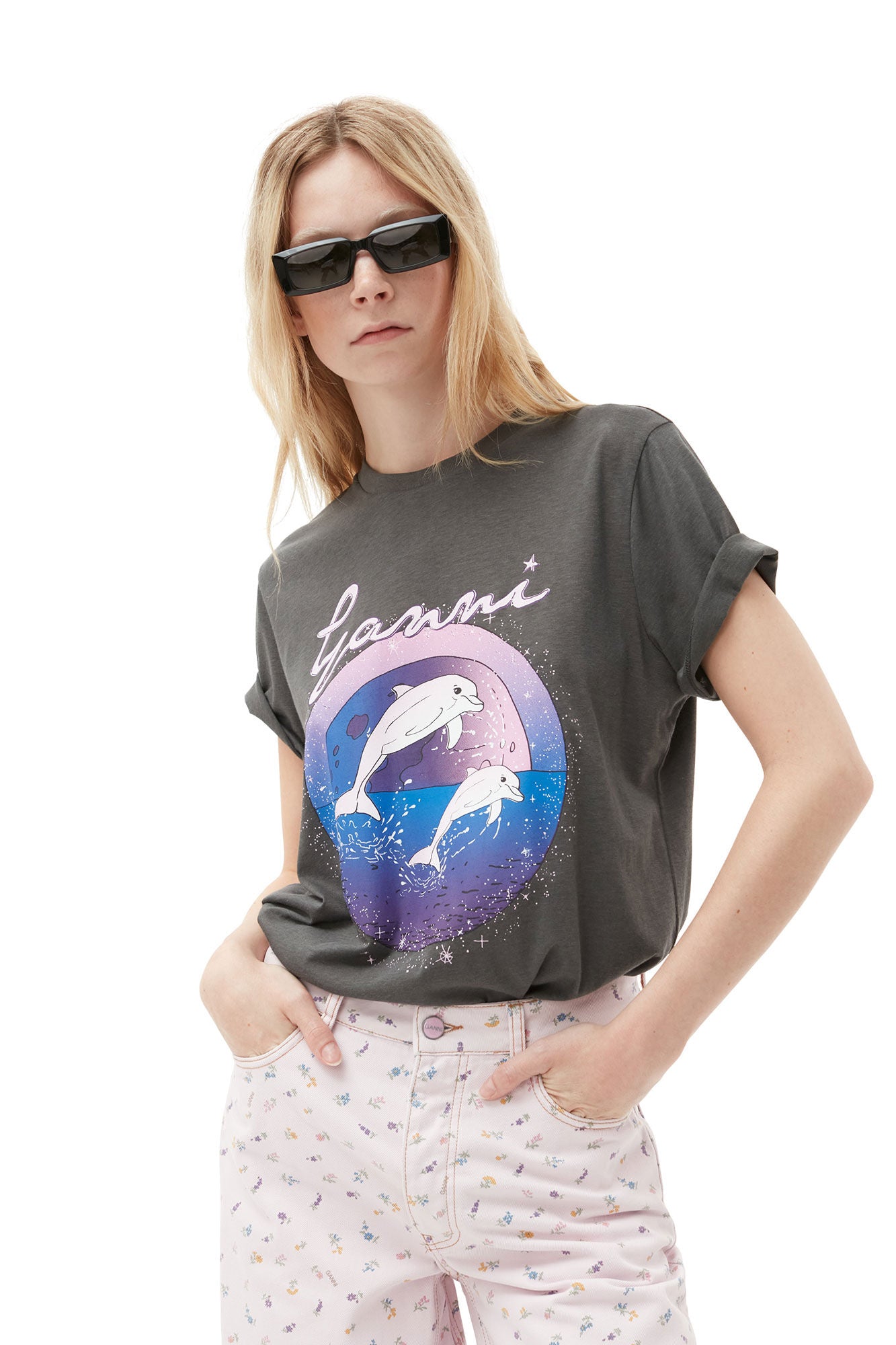 Future Jersey Ganni Relaxed T-shirt, dolphin print