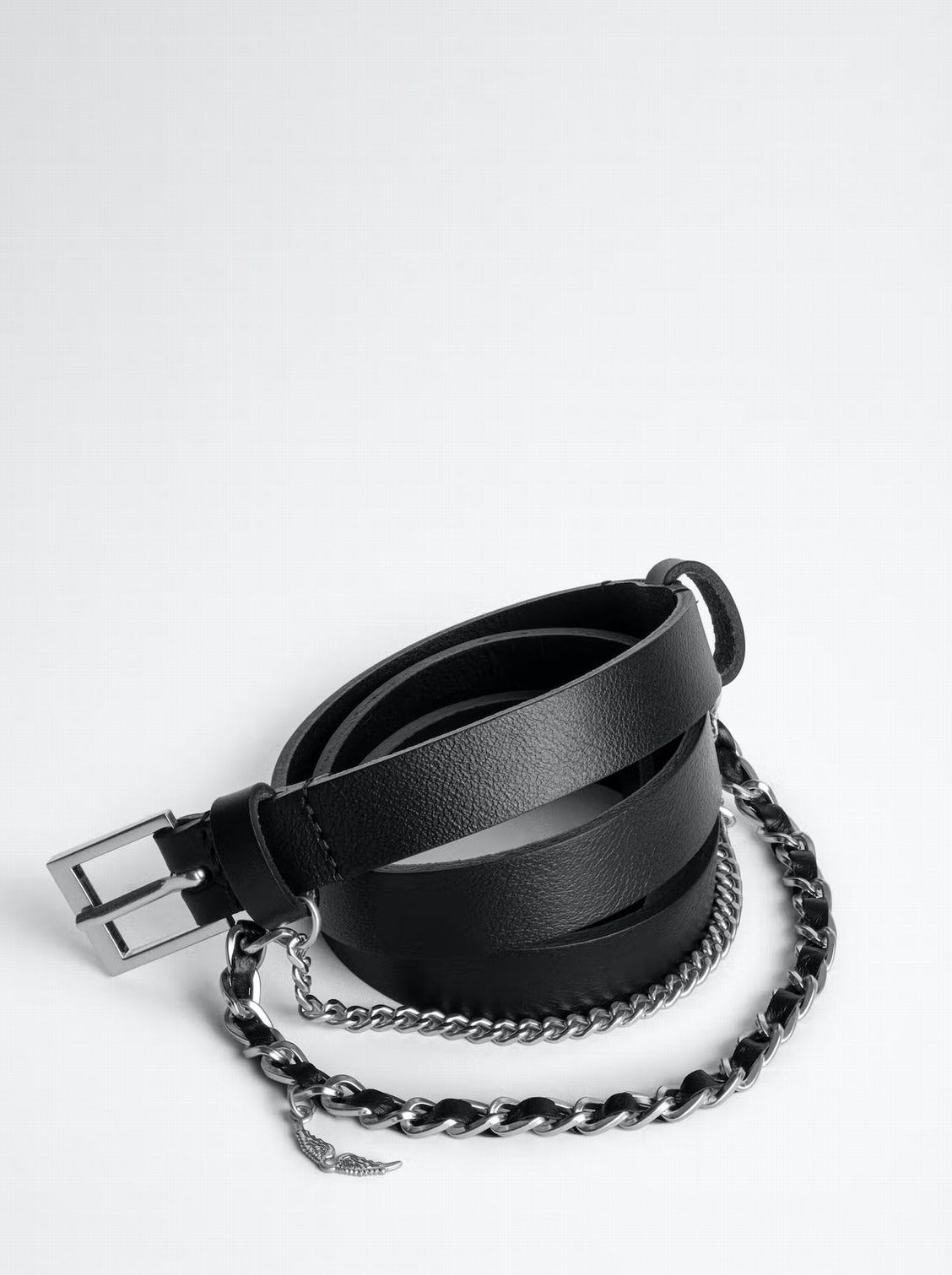 Rock chains leather belt in black/silver