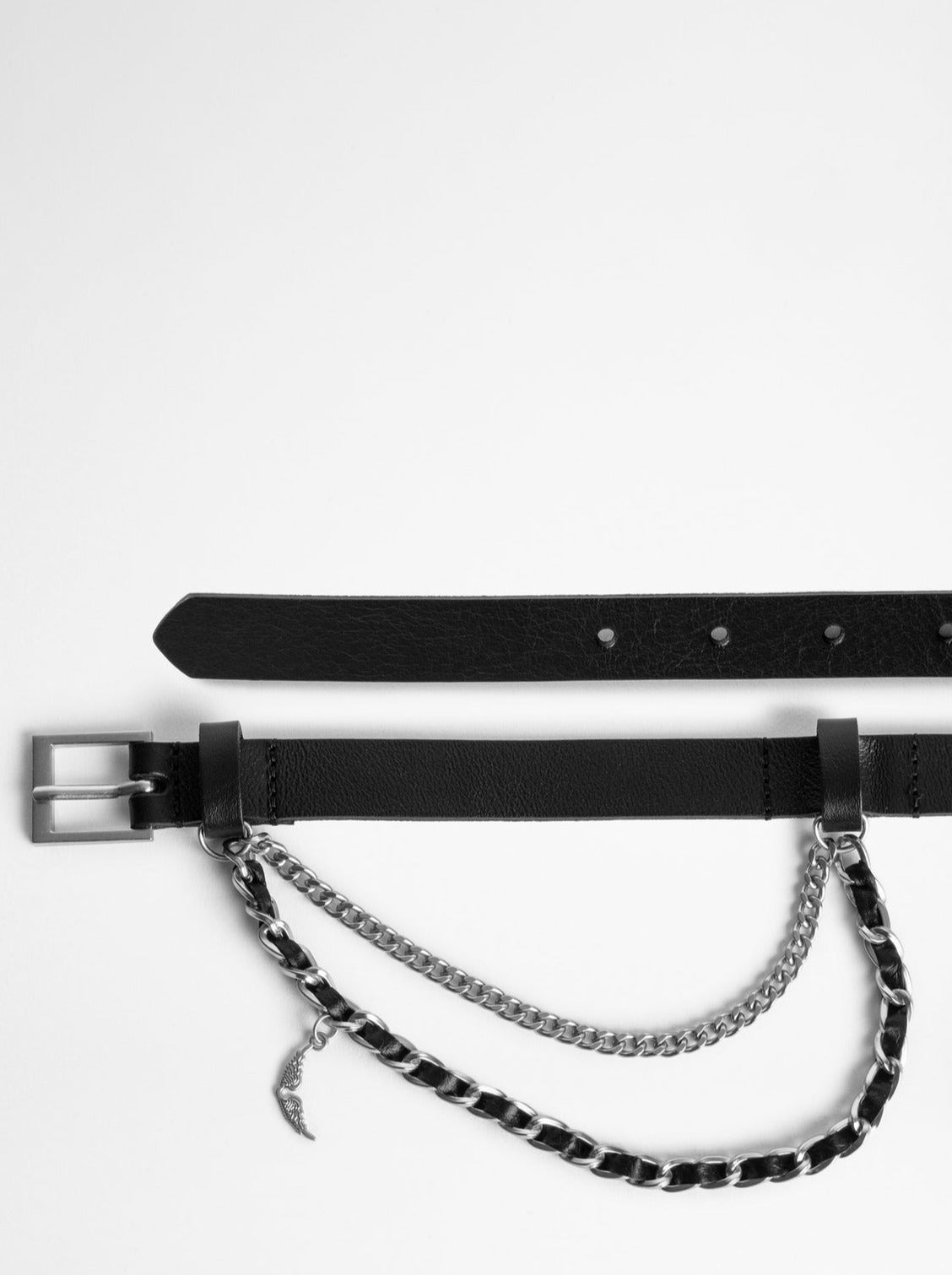 Rock chains leather belt in black/silver