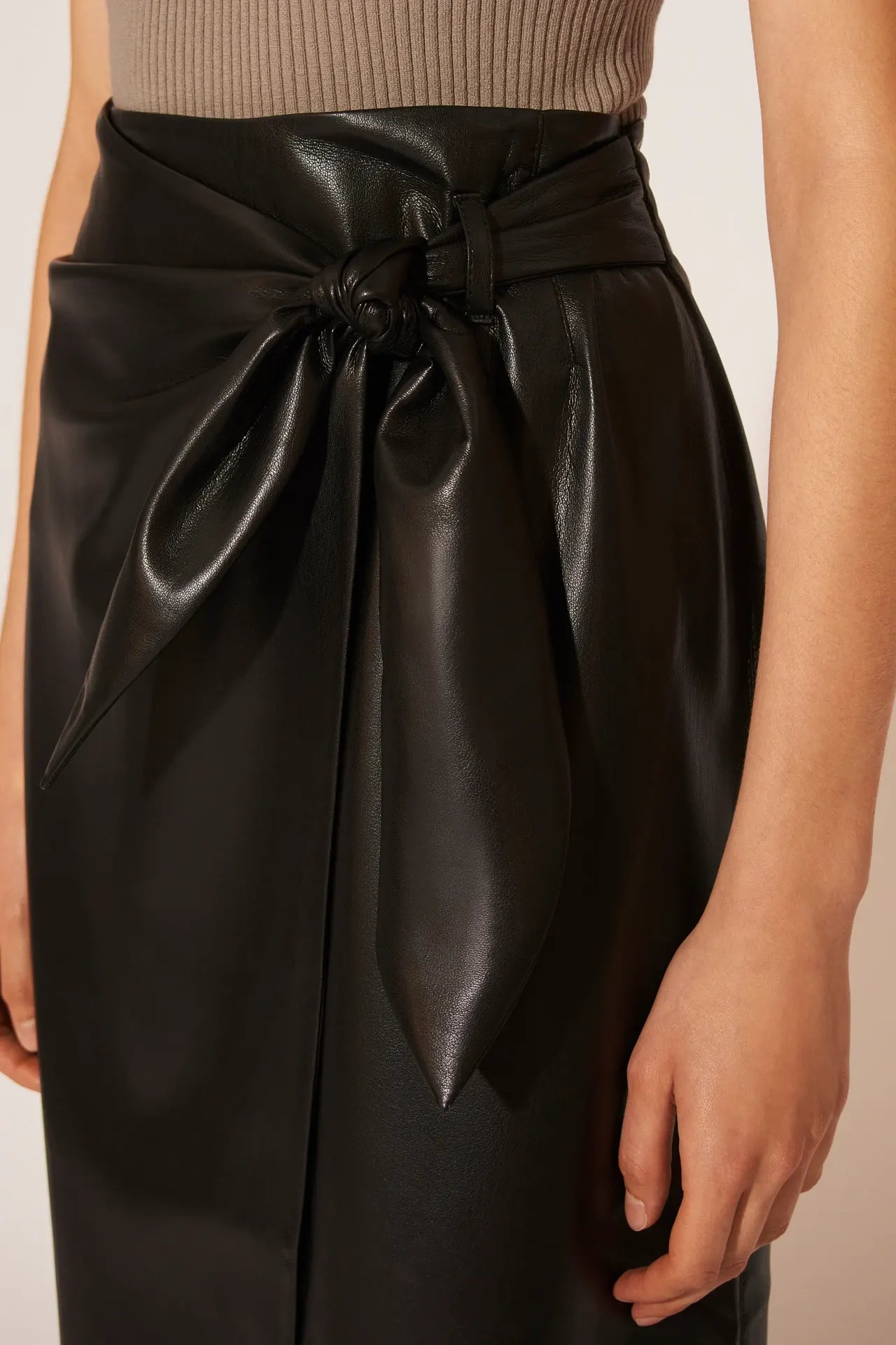 Amas vegan-leather wrap skirt, black