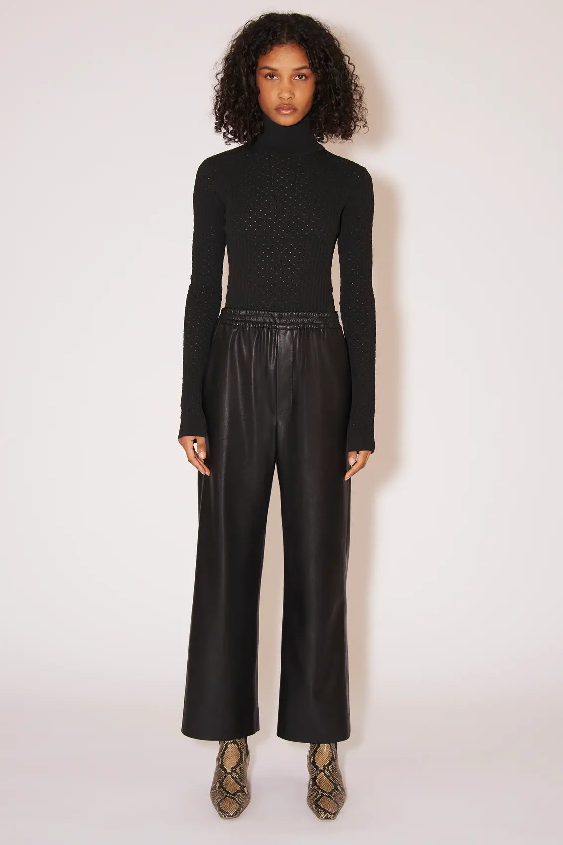 Odessa cropped straight-leg vegan leather pants, black