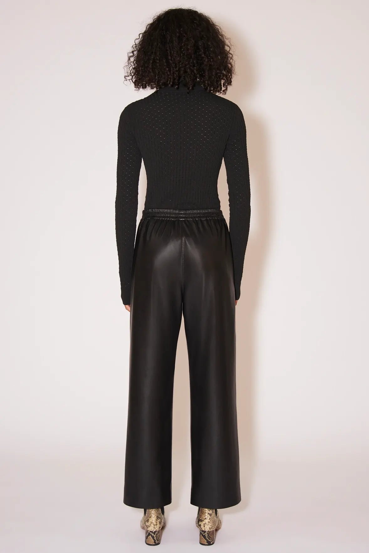 Odessa cropped straight-leg vegan leather pants, black