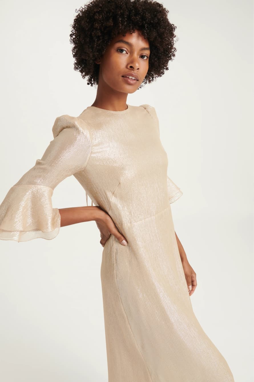Metallic-thread finish dress, beige