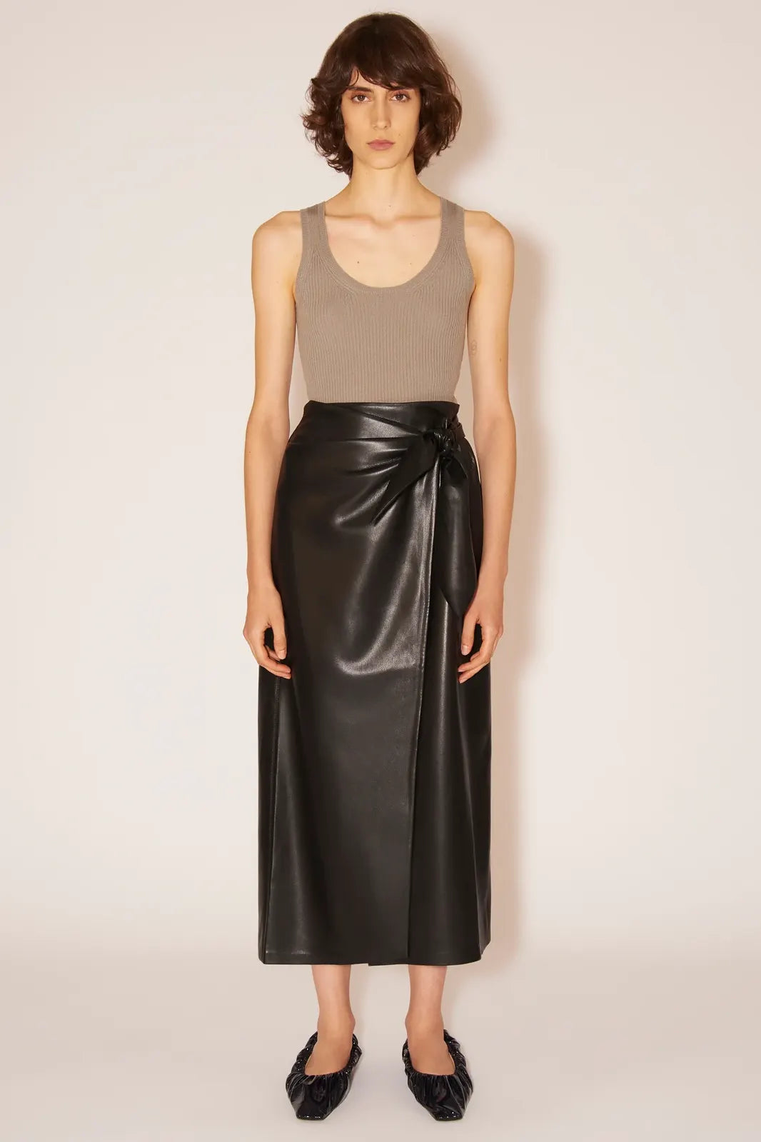 Amas vegan-leather wrap skirt, black
