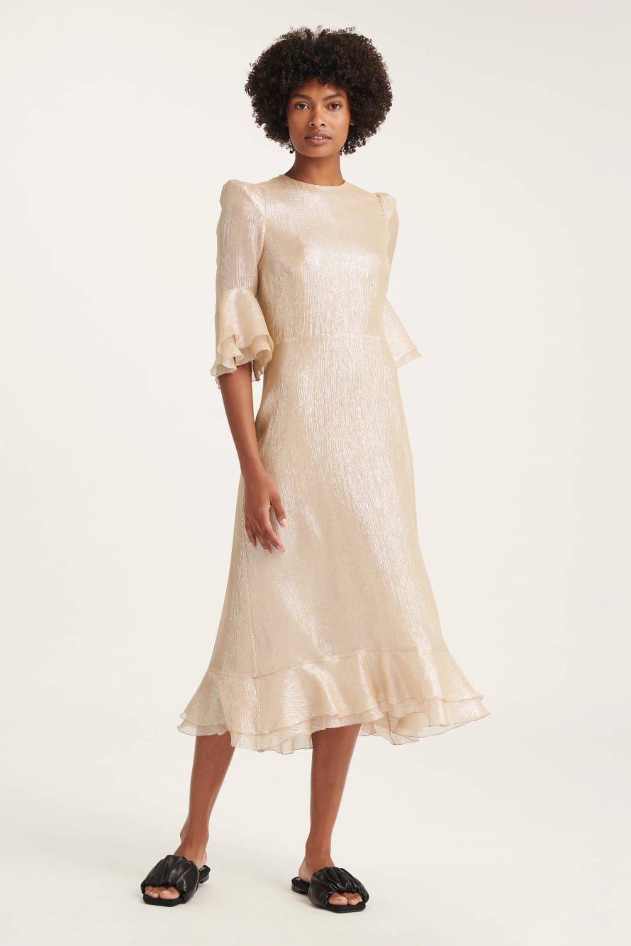 Metallic-thread finish dress, beige