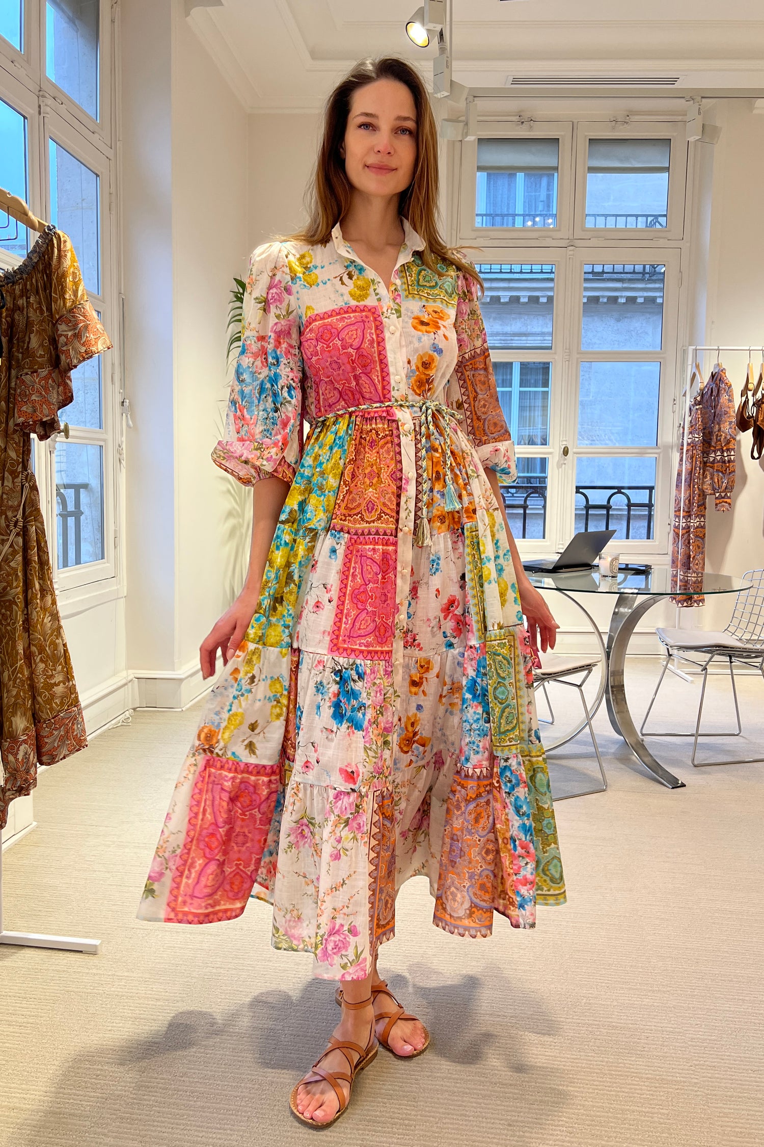 Halcyon Tiered Midi Dress, multicoloured