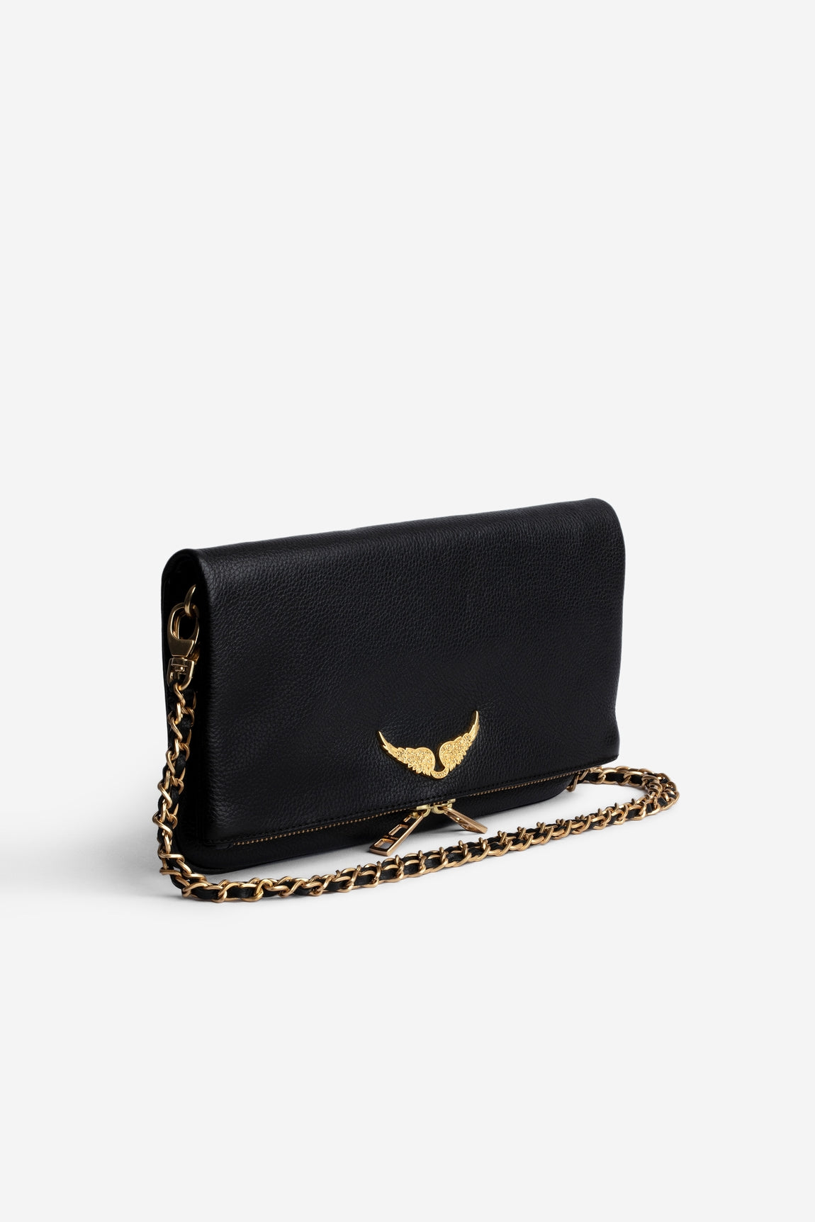 Rock grained leather bag, black-gold