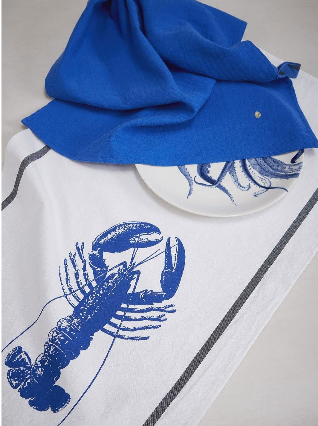 Tea towel, blue lobster print