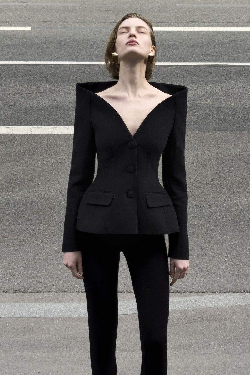 Wool crepe jacket, black