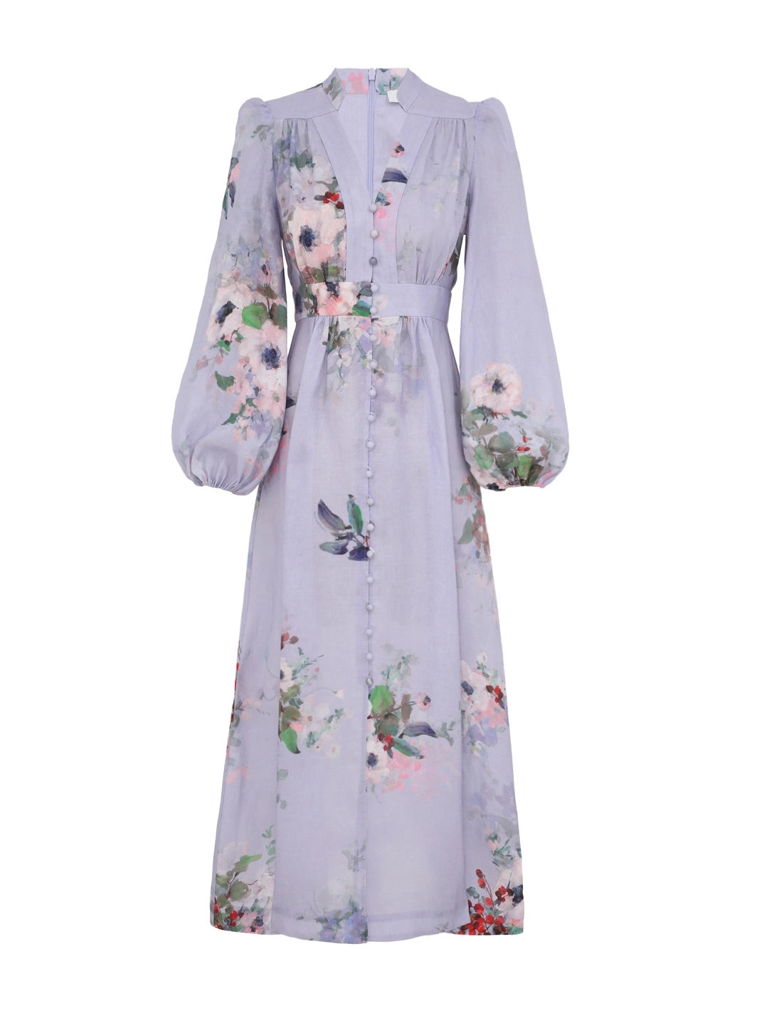 Everley Plunge Midi Dress, Light Blue Watercolour Floral