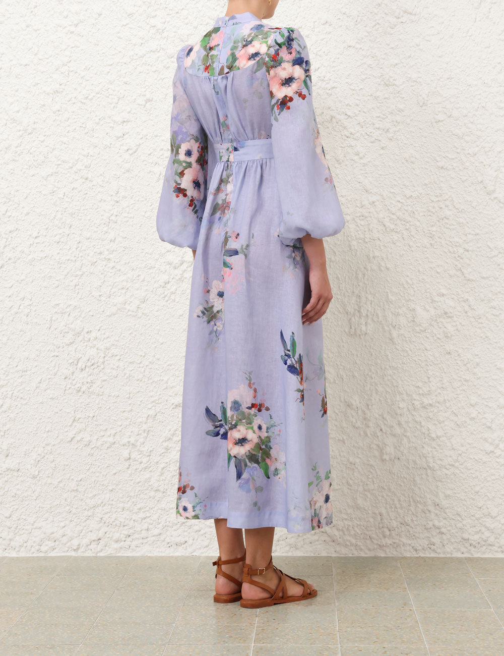 Everley Plunge Midi Dress, Light Blue Watercolour Floral