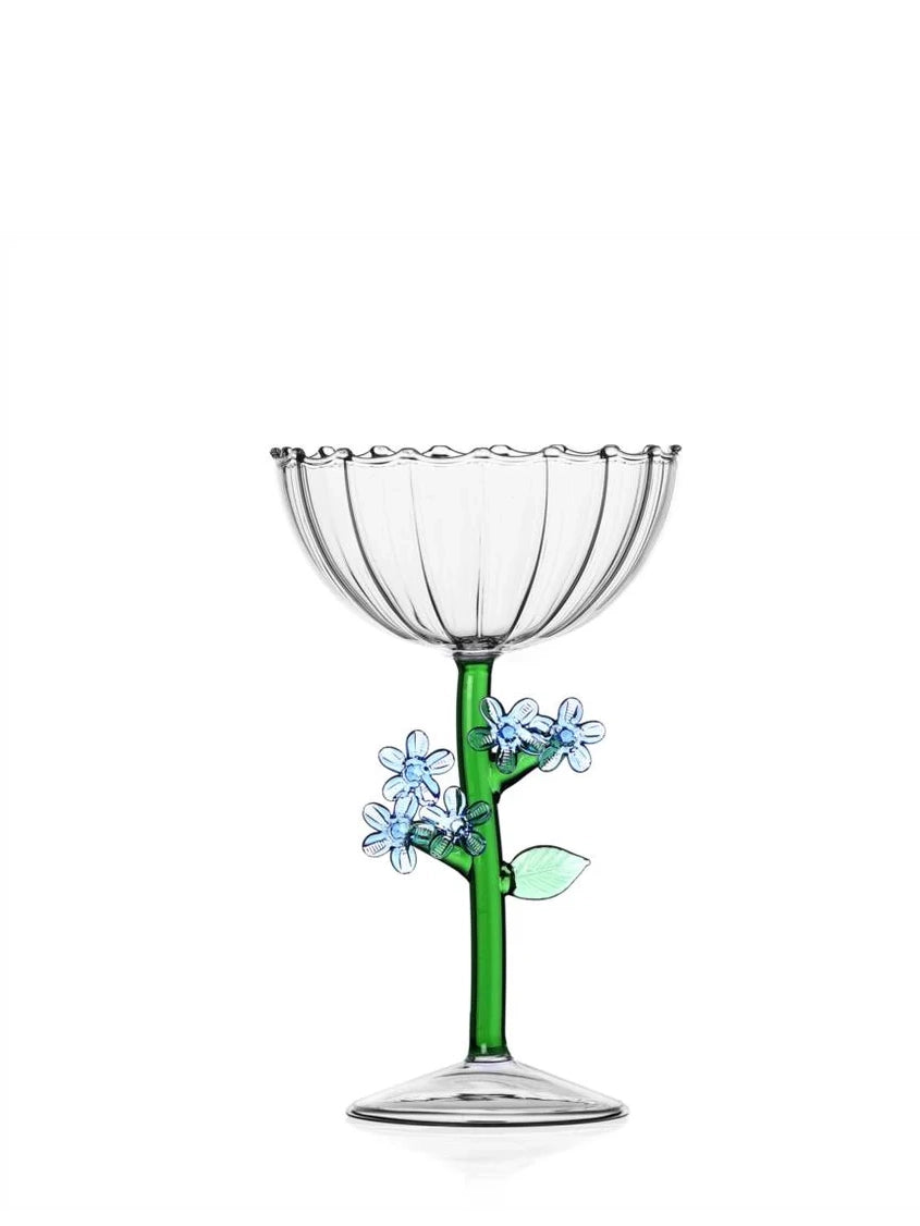 Light blue flower champagne bowl, Botanica Collection