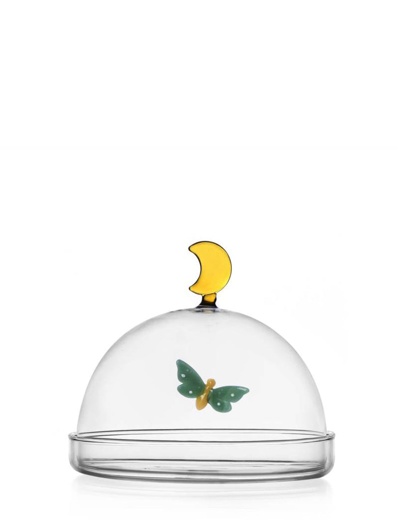 Butterfly glass dome with plate, Garden Picnic collection