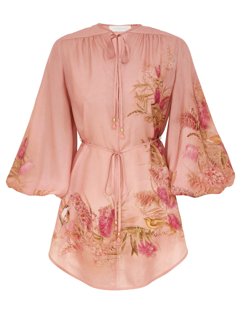 Cascadian Tunic Silk Top,  Pink Botanical Floral print