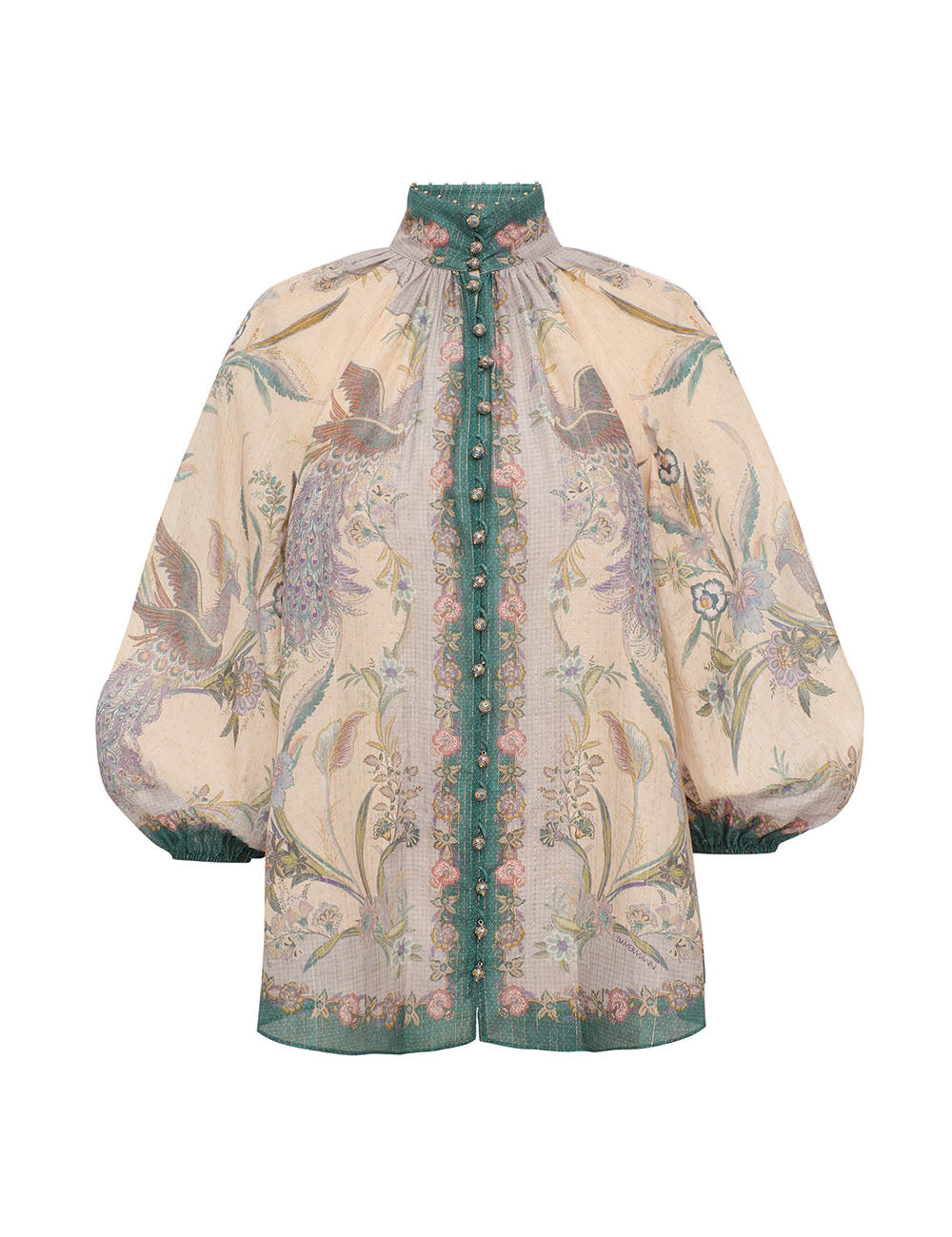 Indra billow blouse, floral cream scarf print